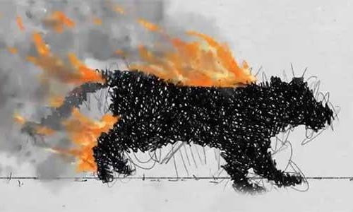 An animated tiger on fire